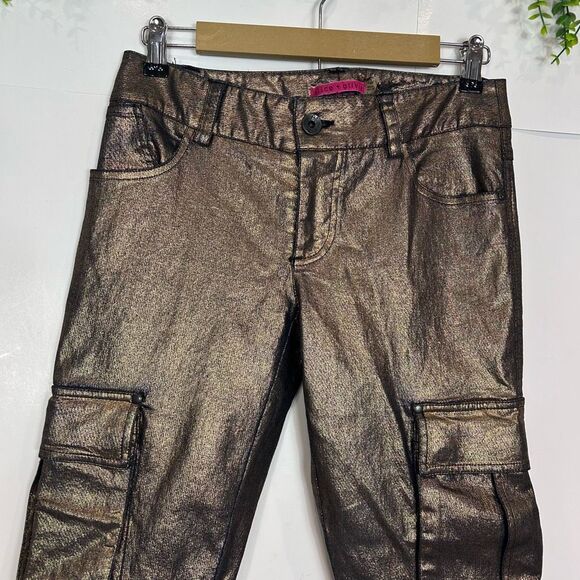 Alice + Olivia Gold Black Jeans 4 Metallic Skinny Cargo Pants y2k Stretch Low Ri - Picture 8 of 16